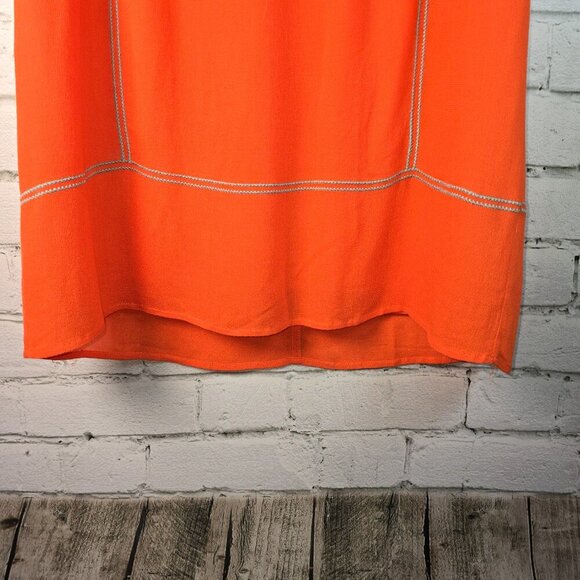 THML ANTHROPOLOGIE ORANGE SHIFT DRESS WITH GRAY INTRICATE EMBROIDERY SIZE SMALL - Picture 5 of 7